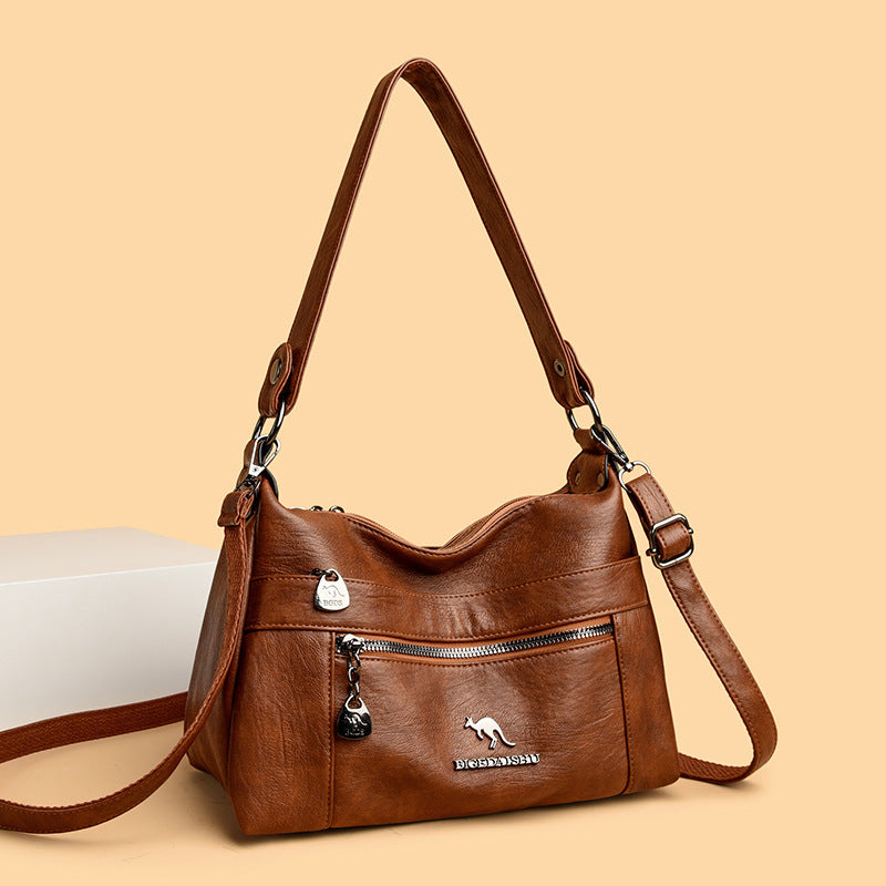 Fashion Niche Genuine Leather Double-sided Kangaroo Shoulder Crossbody Bag