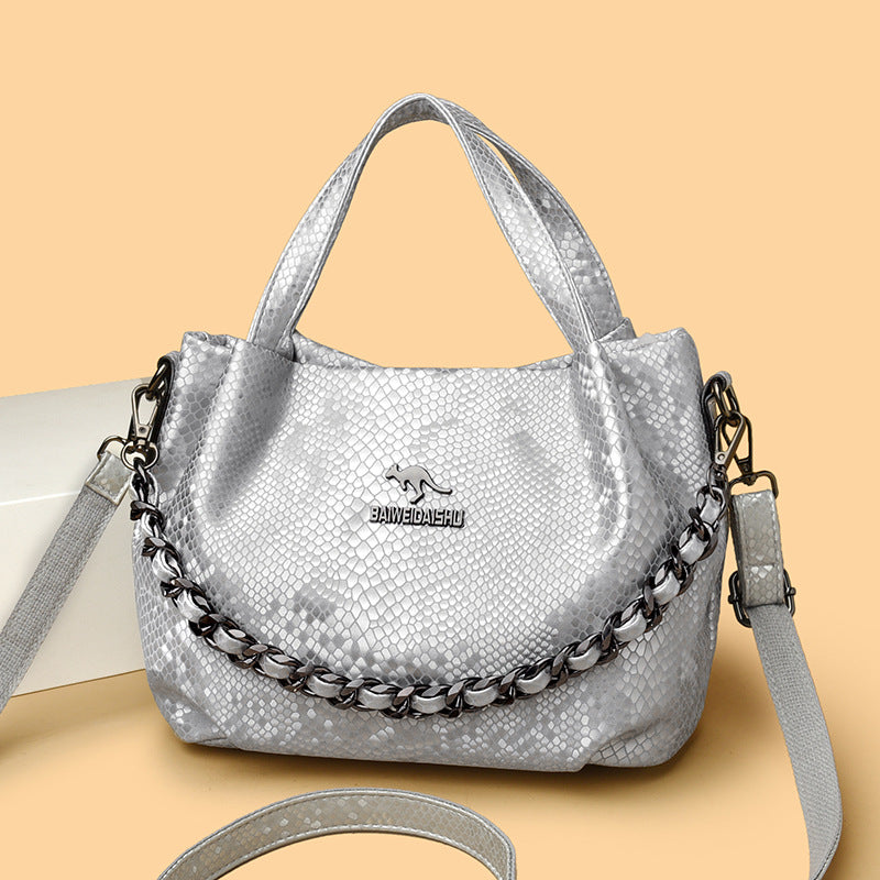 Niche Chain Versatile Genuine Leather Pleated Shoulder Bag